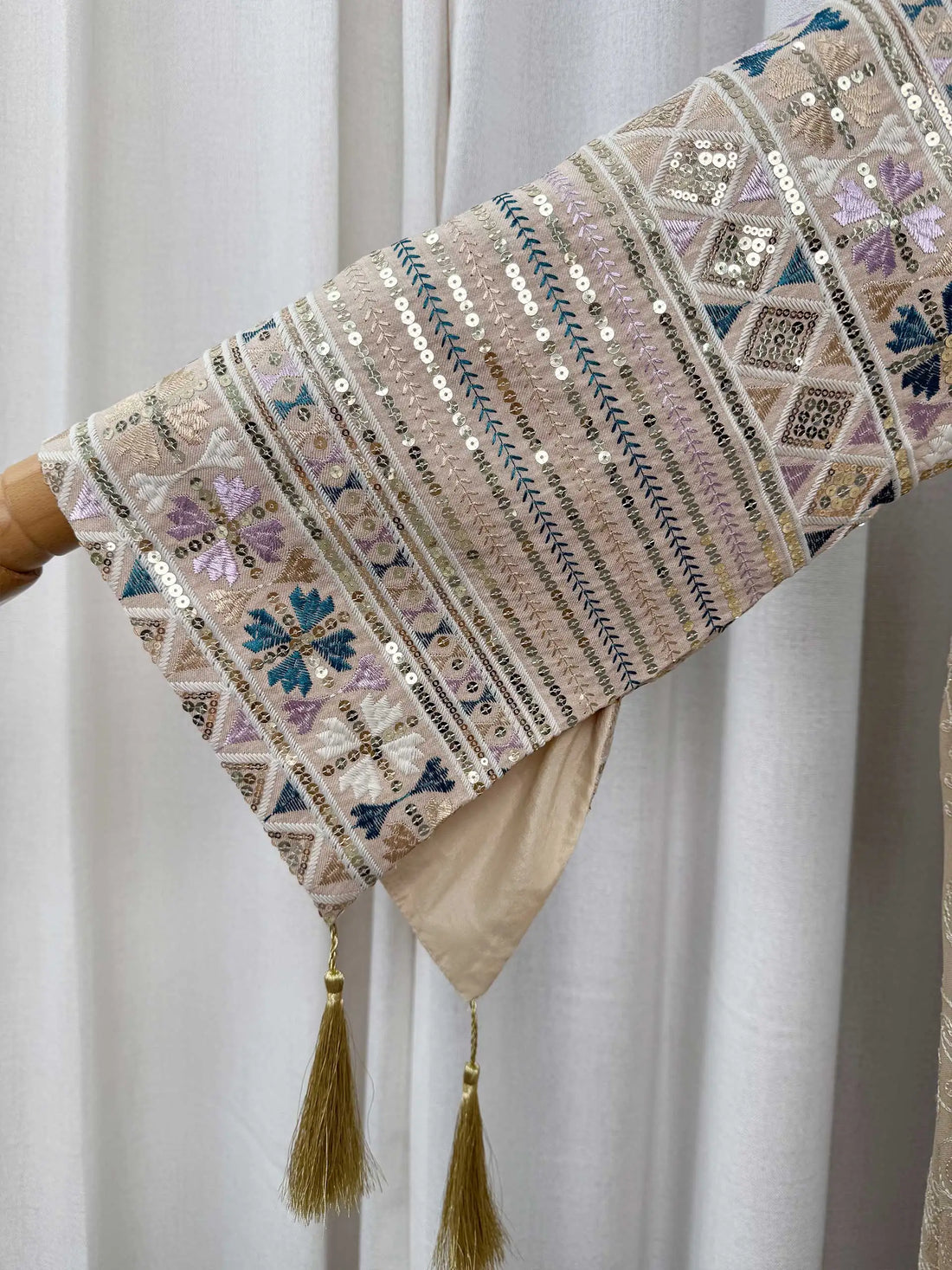 Multicolor Embroidered Sequin Abaya – Beige Eid Dress