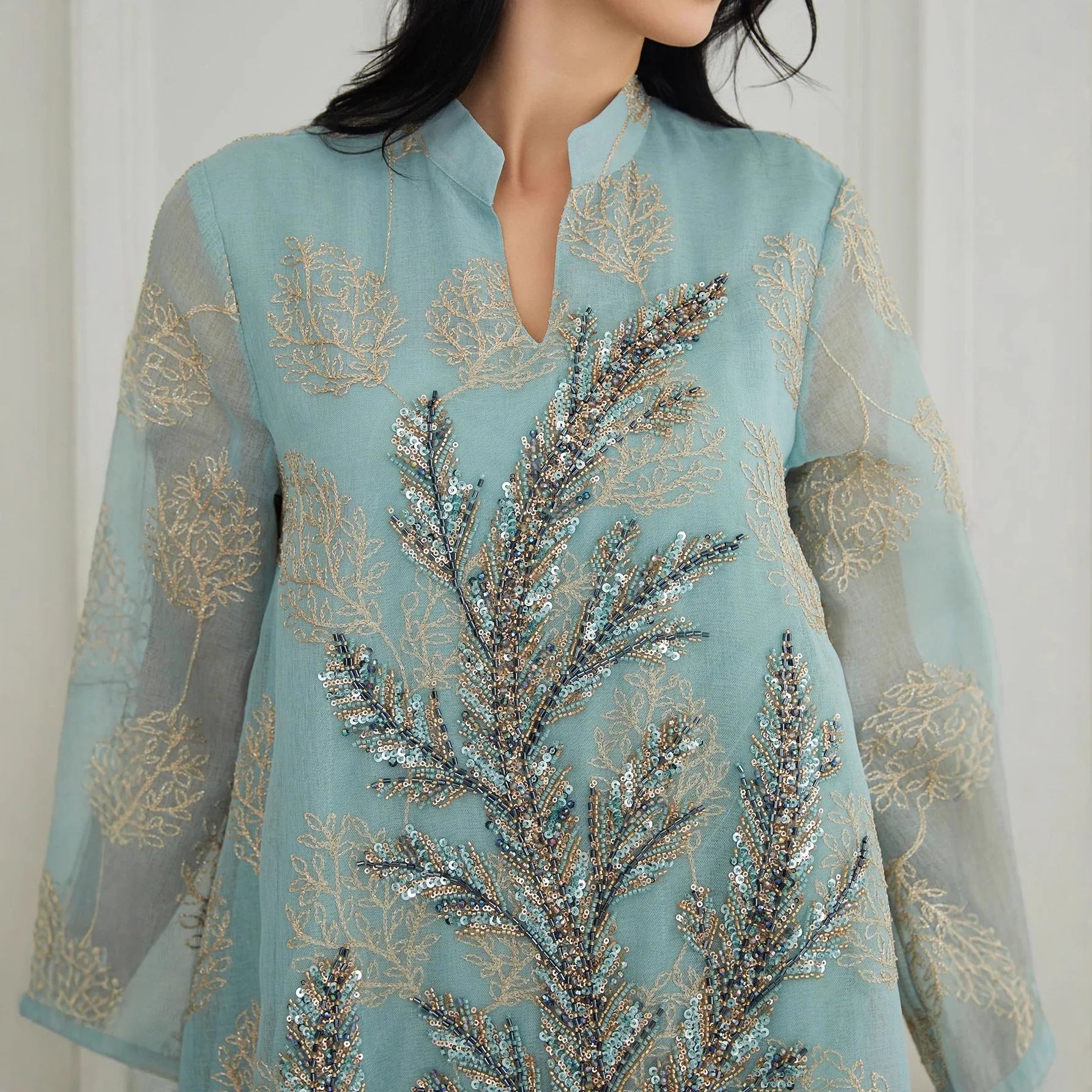 Embroidered Sequin Abaya – Plus Size Wedding Party Dress