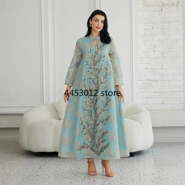 Embroidered Sequin Abaya – Plus Size Wedding Party Dress