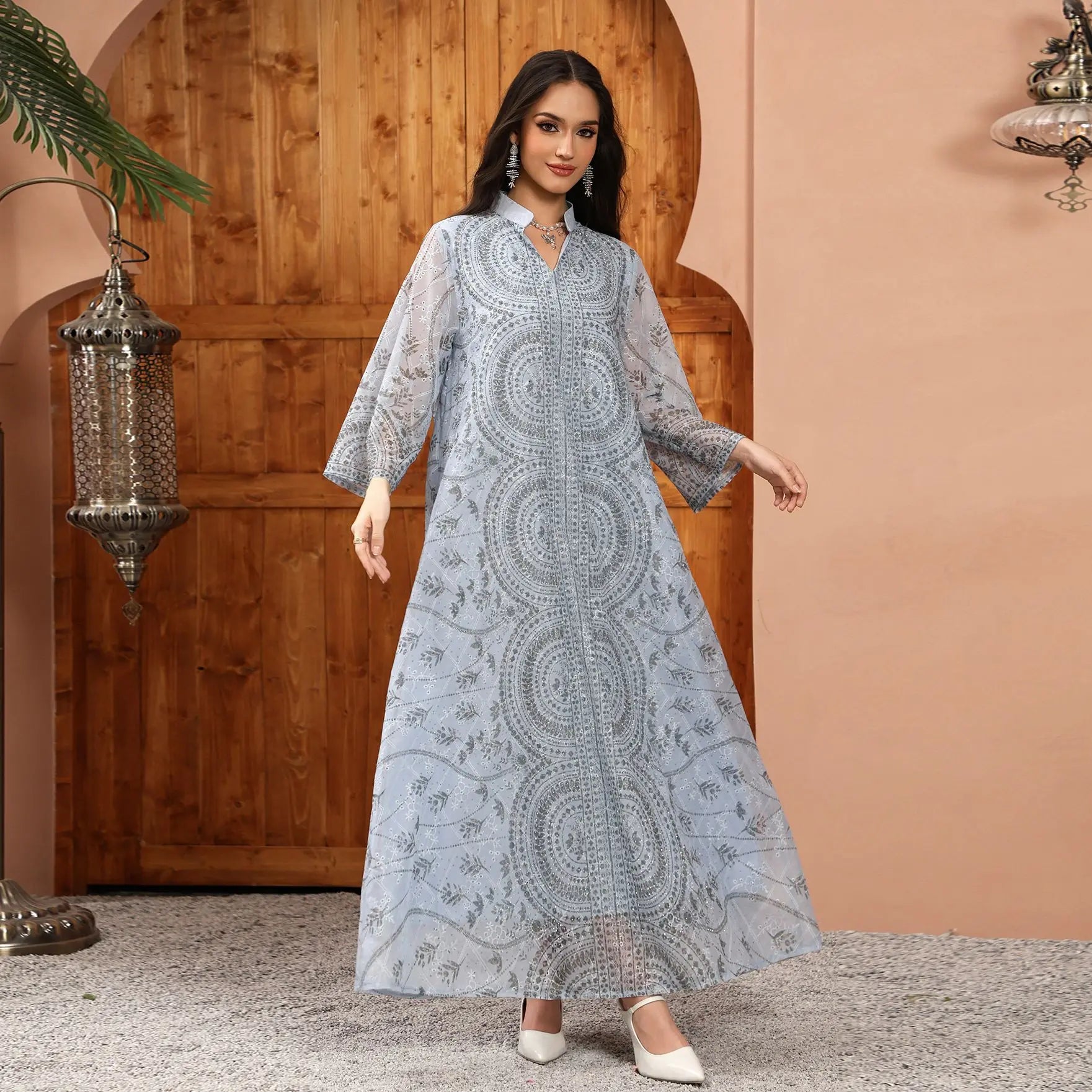 Eid Ramadan Women Dress Abaya Stand Collar Diamond Caftan Muslim Robe Jalabiya Ramadan Morocco Dubai Kaftan Vestidos Largos