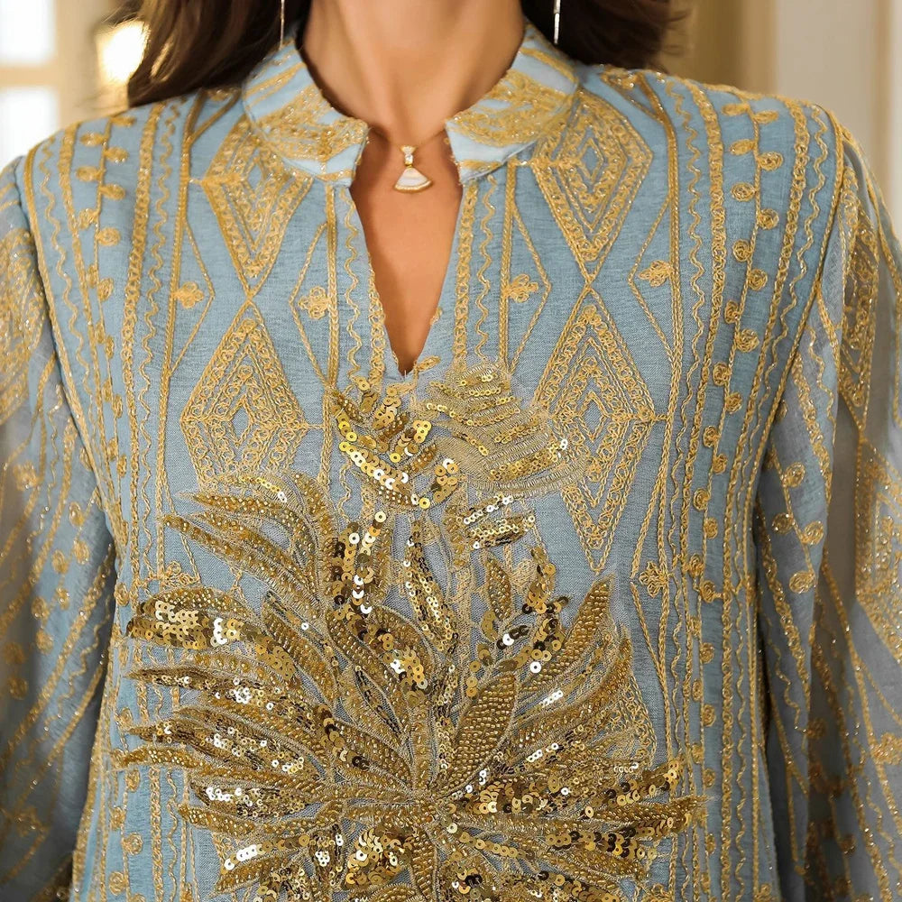 Saudi Glitter Sequin Kaftan – Luxury Evening Dress