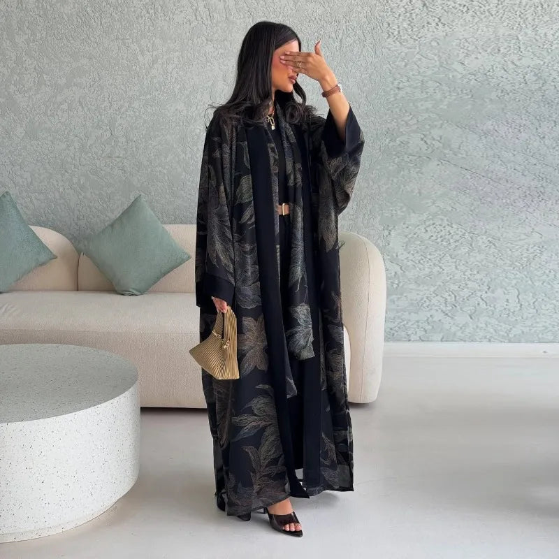 Eid Cardigan Abaya with Scarf – Dubai Kaftan Set