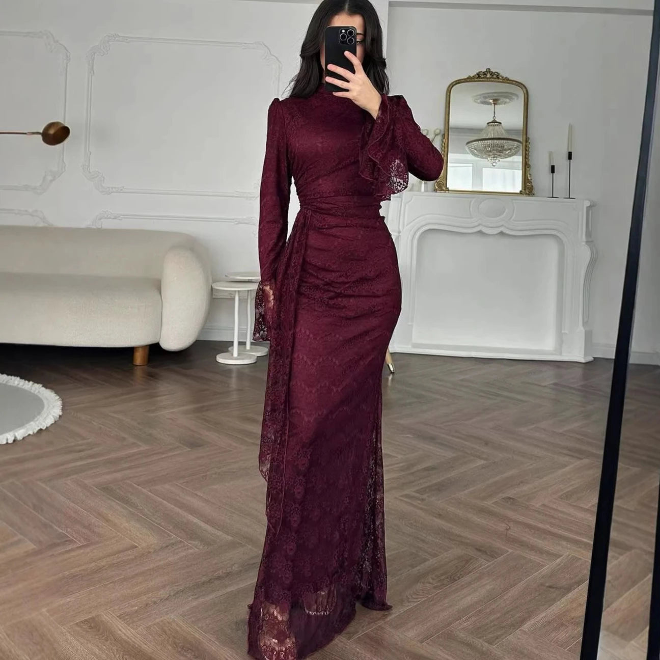 Women Lace Fitted Dresses Solid Evening Dress
