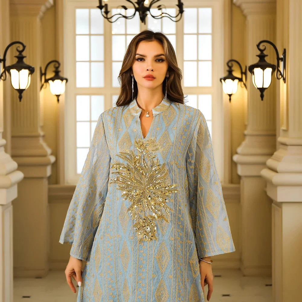 Saudi Glitter Sequin Kaftan – Luxury Evening Dress