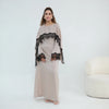 Luxury Lace Edge Abaya with Shoulder Patchwork & Waist-Cinching Design