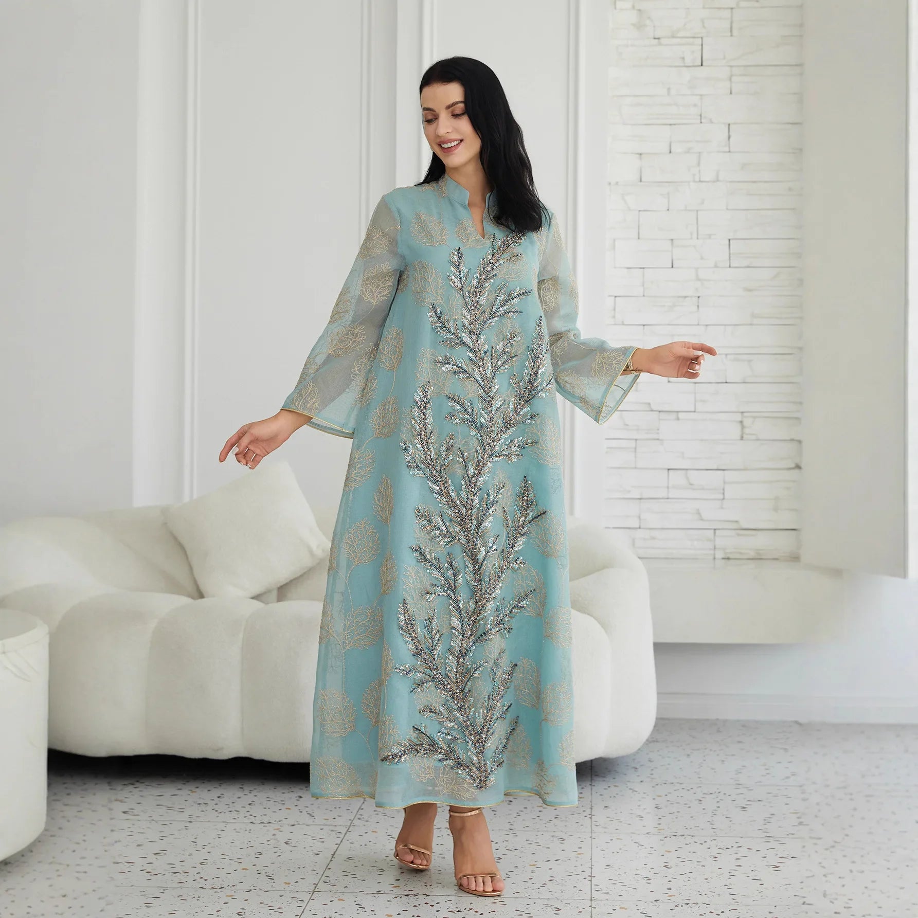 Embroidered Sequin Abaya – Plus Size Wedding Party Dress