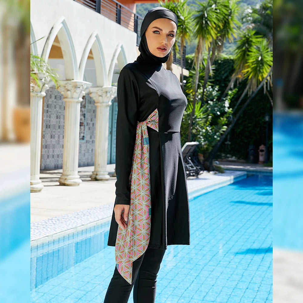 Islamic Muslim Women Swimwear Long Sleeve Swimsuits Full Cover 3 Pieces Suits