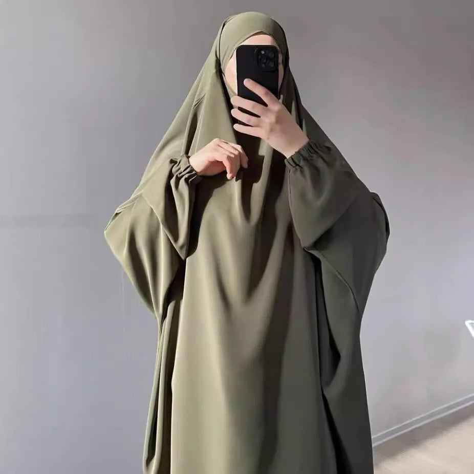 Ramadan 2 Piece Long Khimar with Skirt Set Abaya Muslim Women