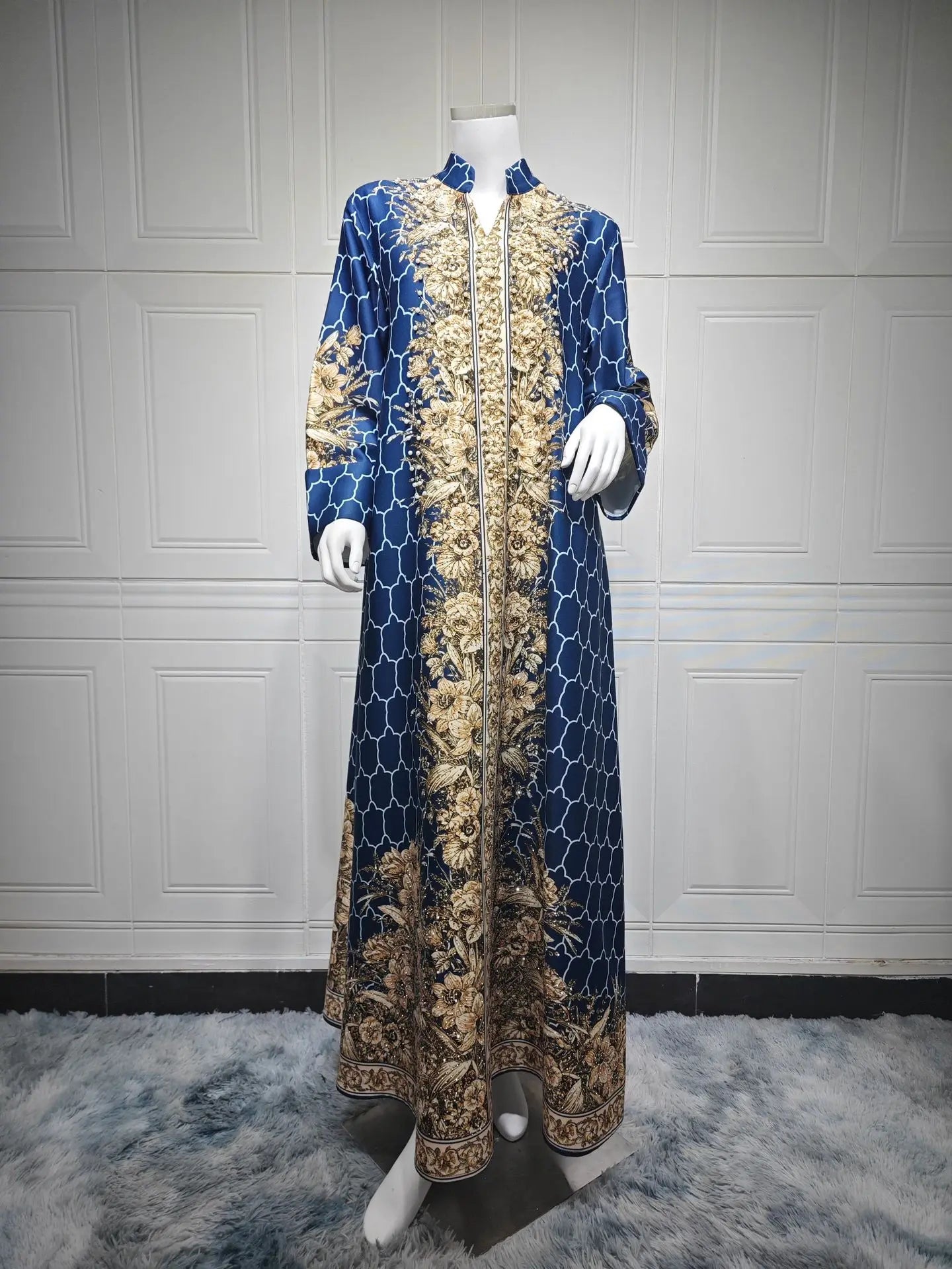 Pearl & Diamond Embellished Abaya – Elegant Long Modest Dress