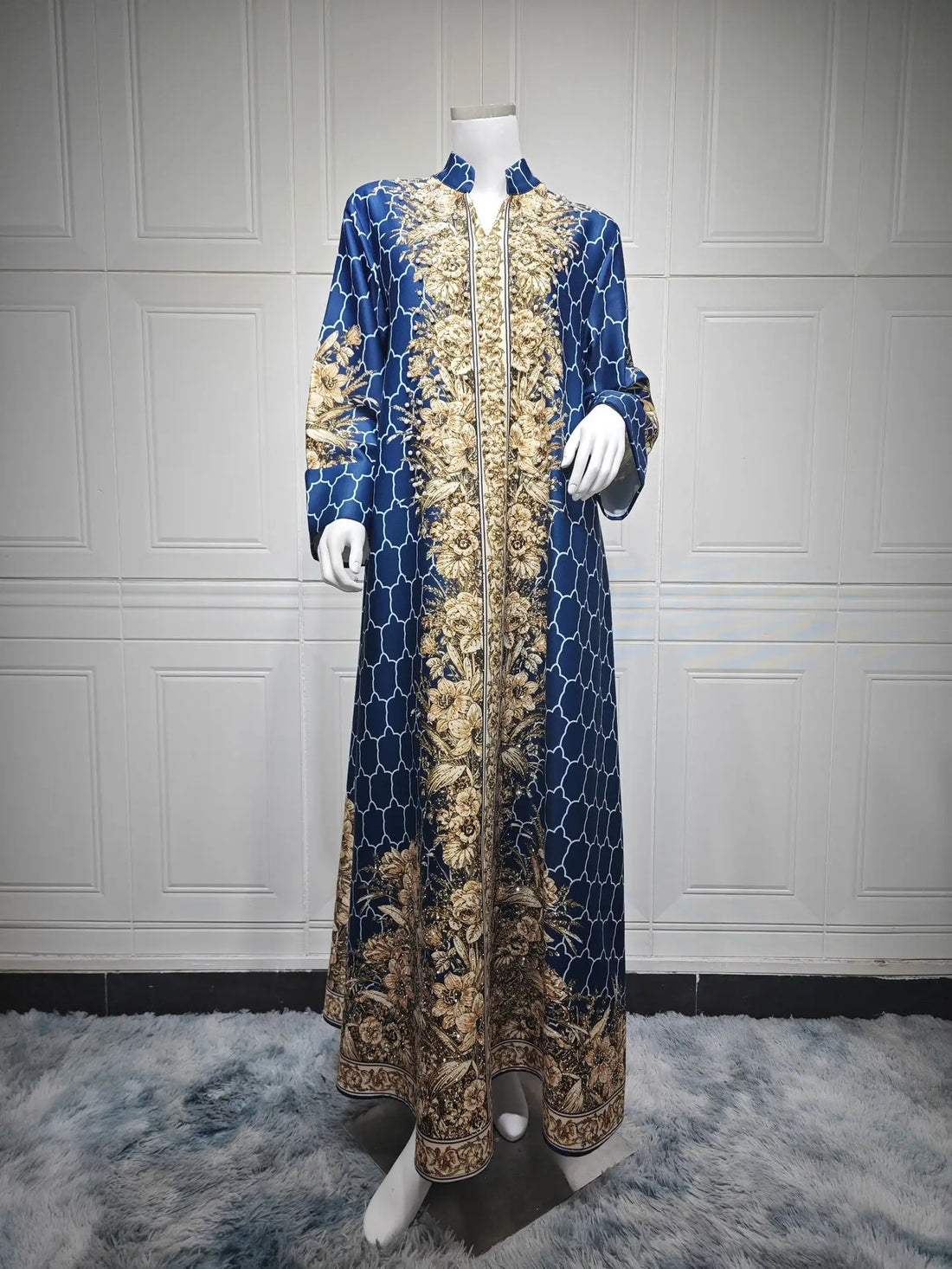 Pearl & Diamond Embellished Abaya – Elegant Long Modest Dress