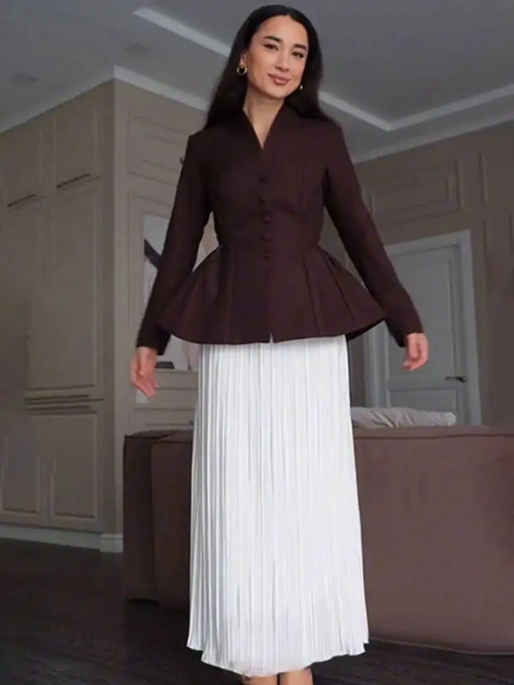Autumn New Stand Up Collar Long Sleeve Waist Tight Women's Fashion Two Piece Set