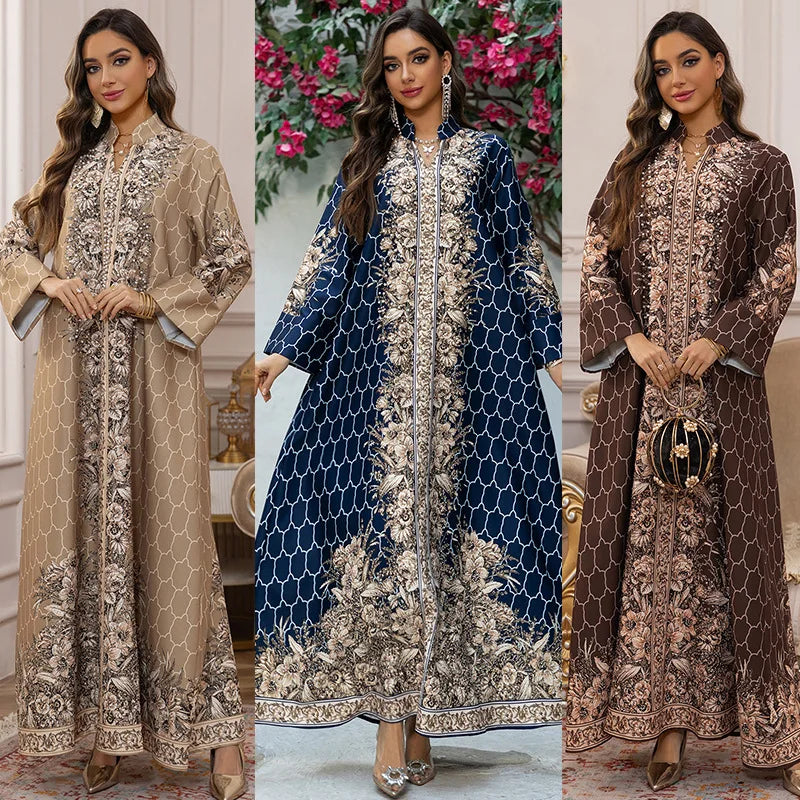 Pearl & Diamond Embellished Abaya – Elegant Long Modest Dress