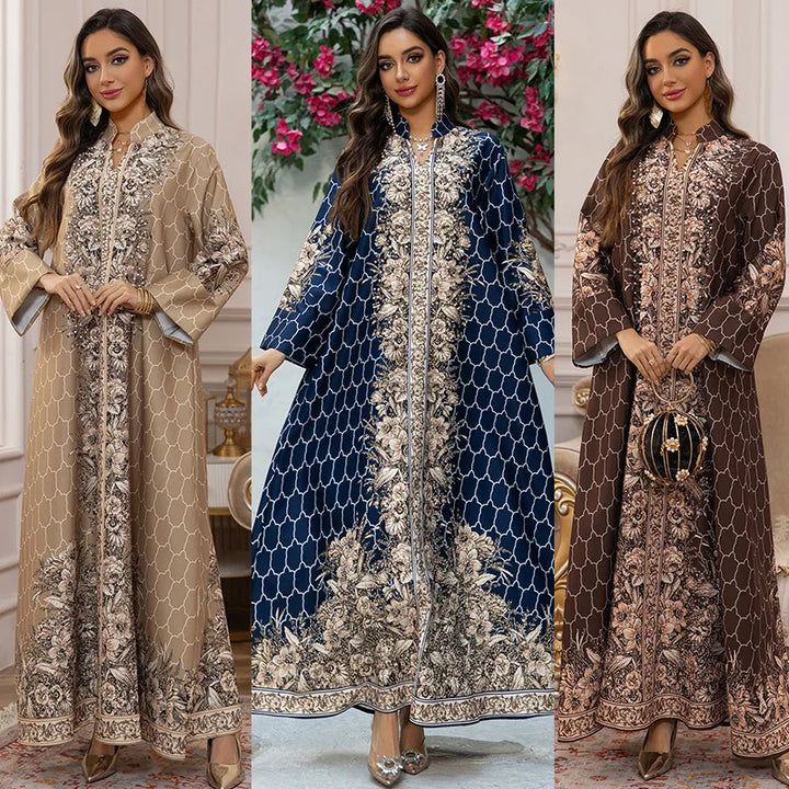 Pearl & Diamond Embellished Abaya – Elegant Long Modest Dress