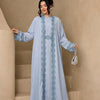 3-Piece Lace Trim Open Abaya Set – Modest Dress with Hijab & Belt