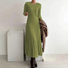 Women 2026 Autumn Winter Round Neck Fitted Cable Knit Sweater Maxi Dress
