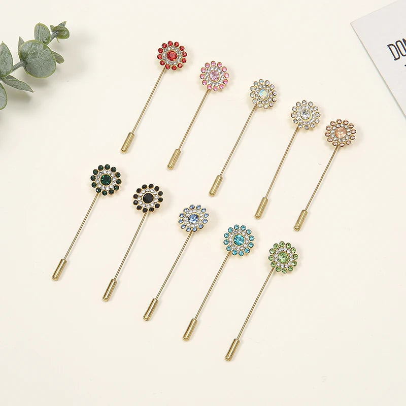 10-Piece Floral Diamond Hijab Brooch Set – Elegant Scarf Pins for Women