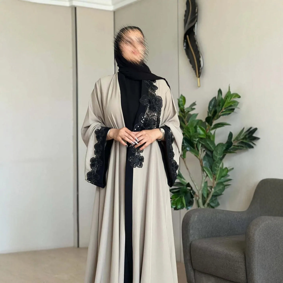 Eid Lace Open Abaya – Elegant Party Kaftan Cardigan