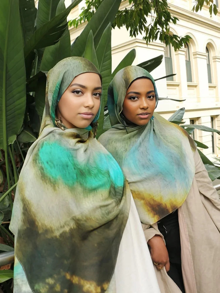 Watercolor Print Hijab – Soft Bohemian Floral Shawl Scarf