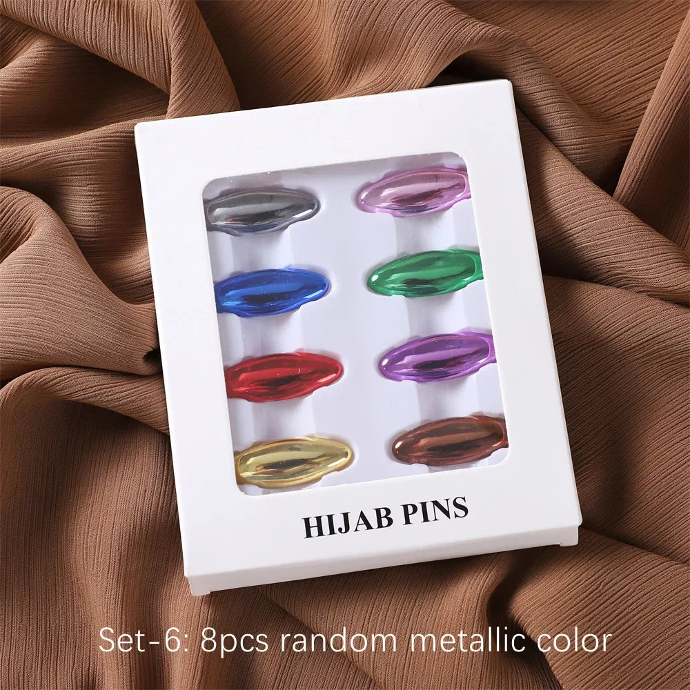 8-Piece Colorful Hijab Safety Pins – Secure Scarf Buckle & Brooch Set
