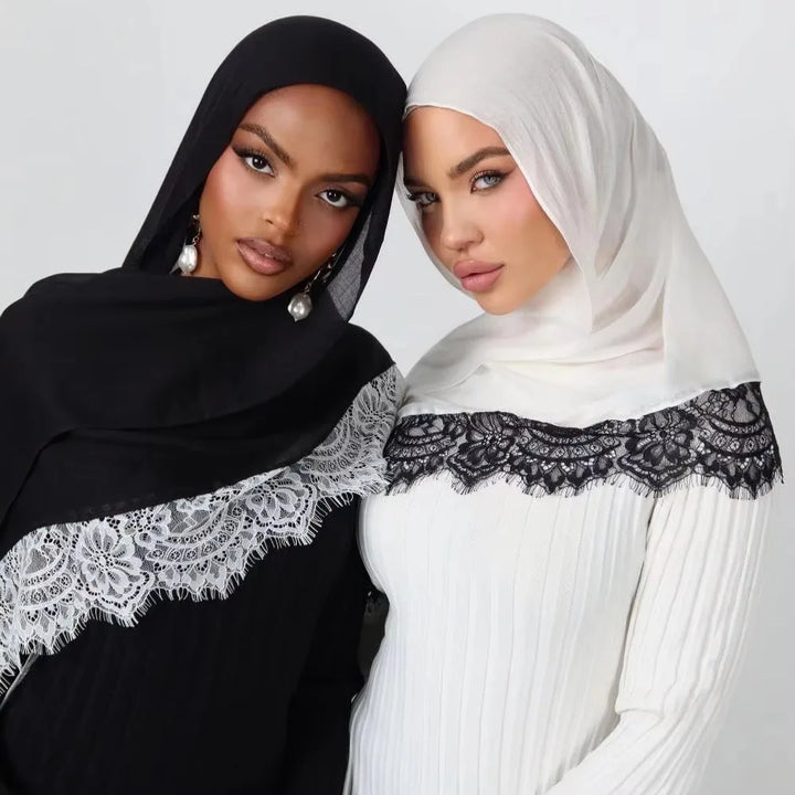 Lace Edge Modal Hijab Scarf – Breathable Cotton Turban Shawl