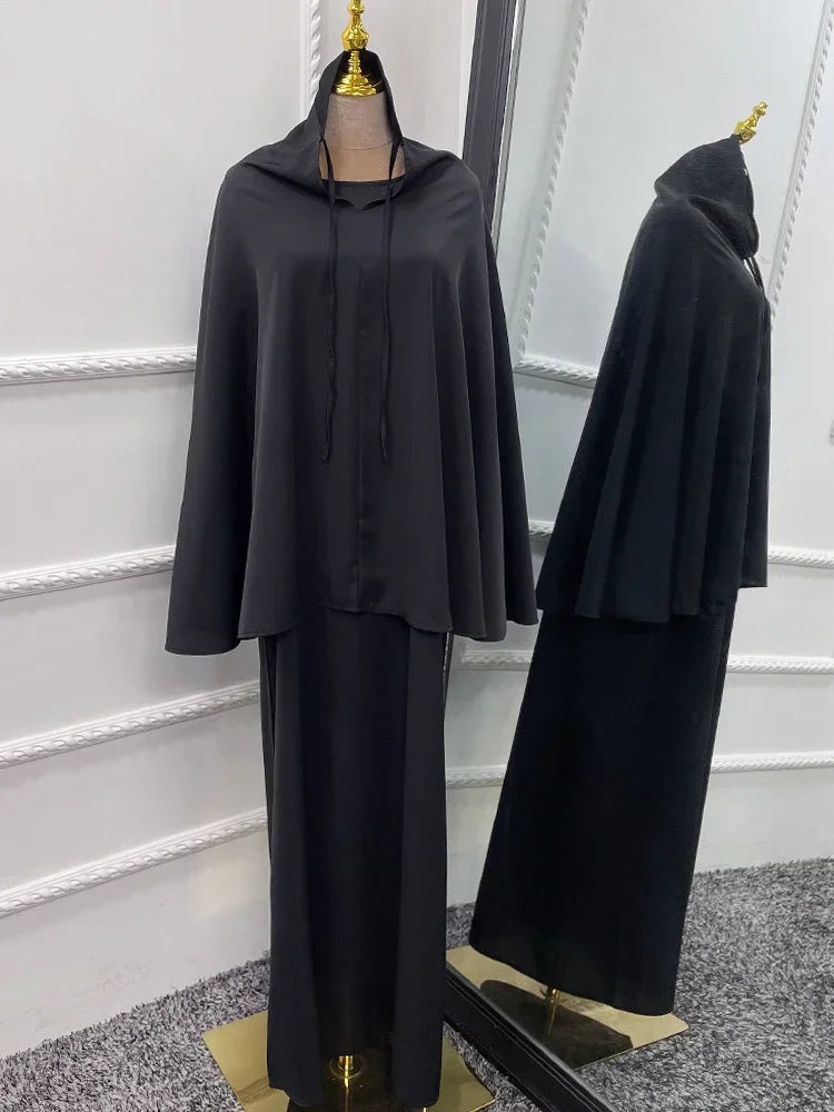 Eid Hooded Muslim Women  Long Khimar Hijab Dress Set