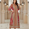 Elegant Paisley Rhinestone Kaftan Abaya – V-Neck Modest Maxi Dress