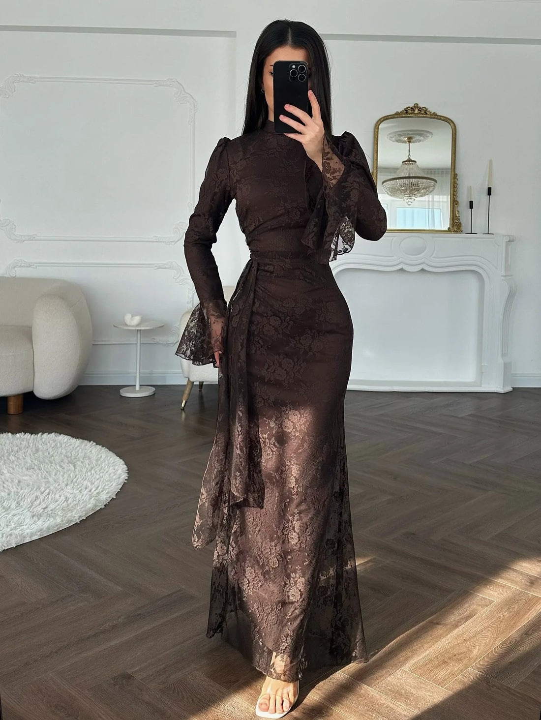 Women Lace Fitted Dresses Solid Evening Dress