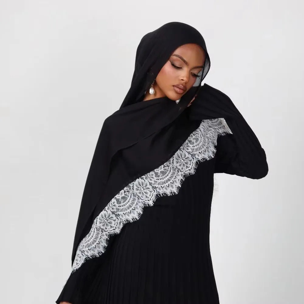 Lace Edge Modal Hijab Scarf – Breathable Cotton Turban Shawl