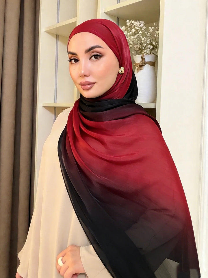 Luxury Two-Tone Gradient Satin Hijab – Elegant Shimmering Headscarf