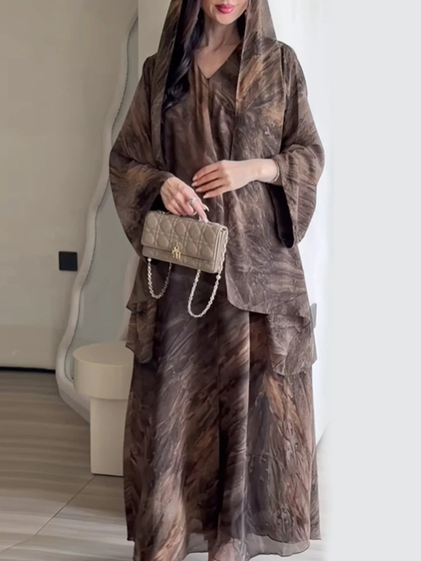Printed Abaya & Scarf 2-Piece Set – Eid Ramadan