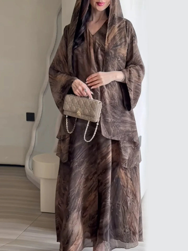 Printed Abaya & Scarf 2-Piece Set – Eid Ramadan