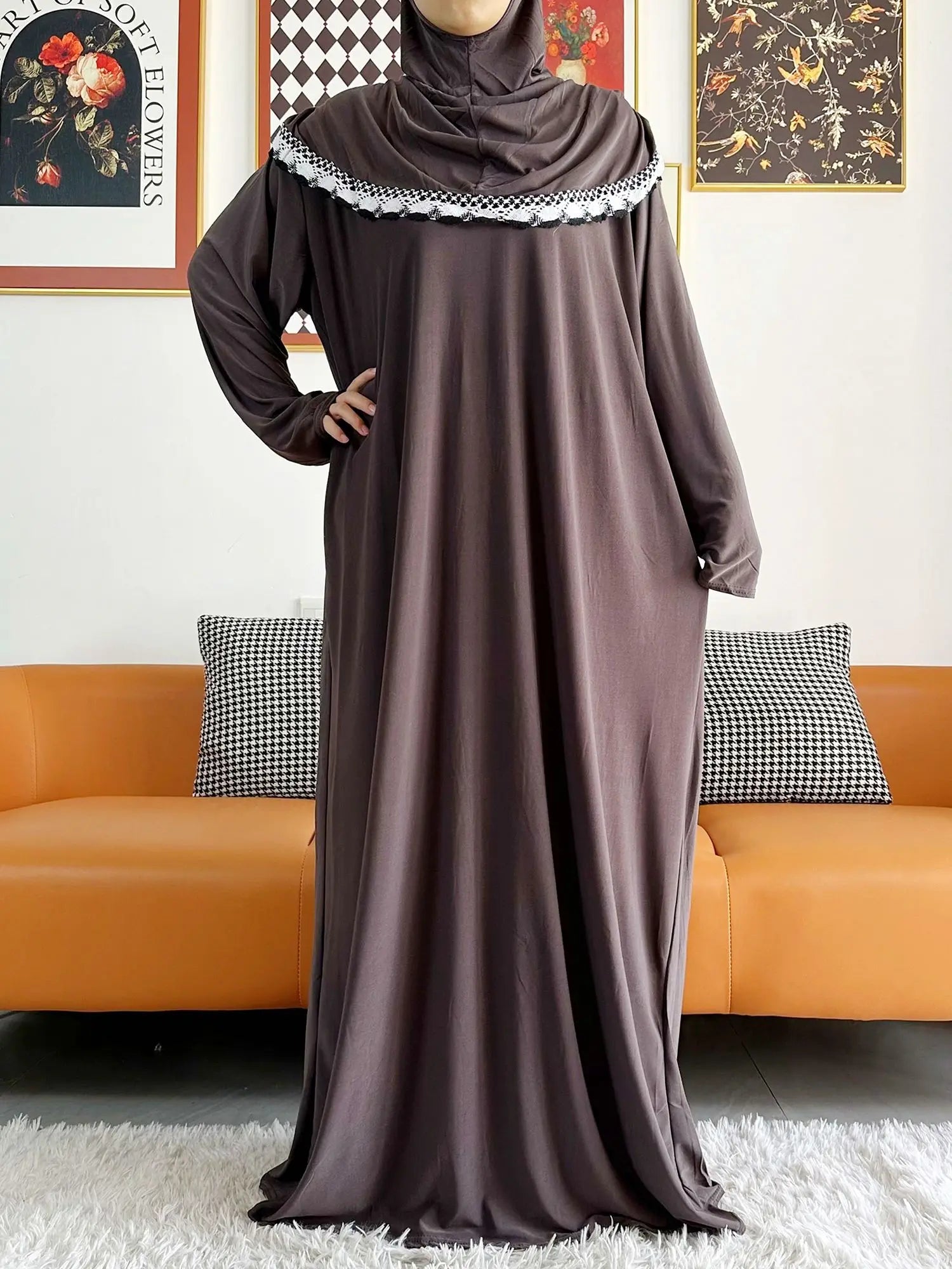 Muslim Solid Cotton Abaya For Women