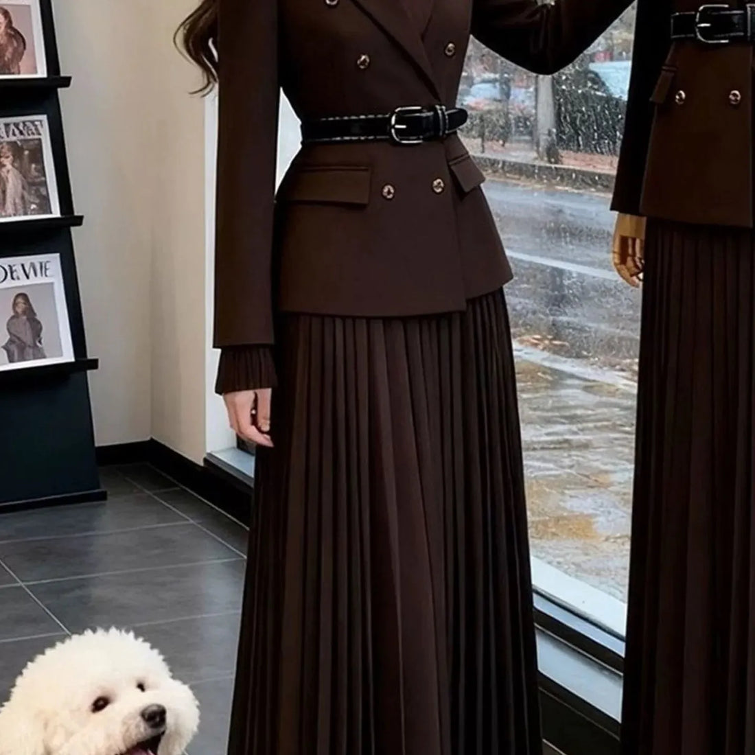Women Brown Two Piece Suit Set