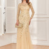 Elegant Mermaid Tulle Evening Gown – Long Sleeve Floral Embroidered Dress