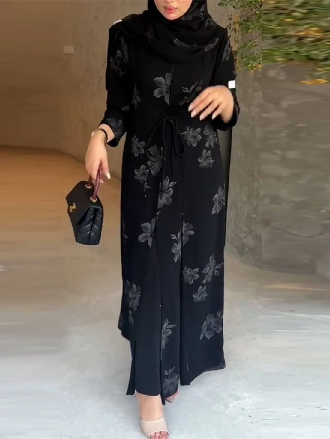 Elegant Trench Abaya – Open Kaftan Party Dress for Eid