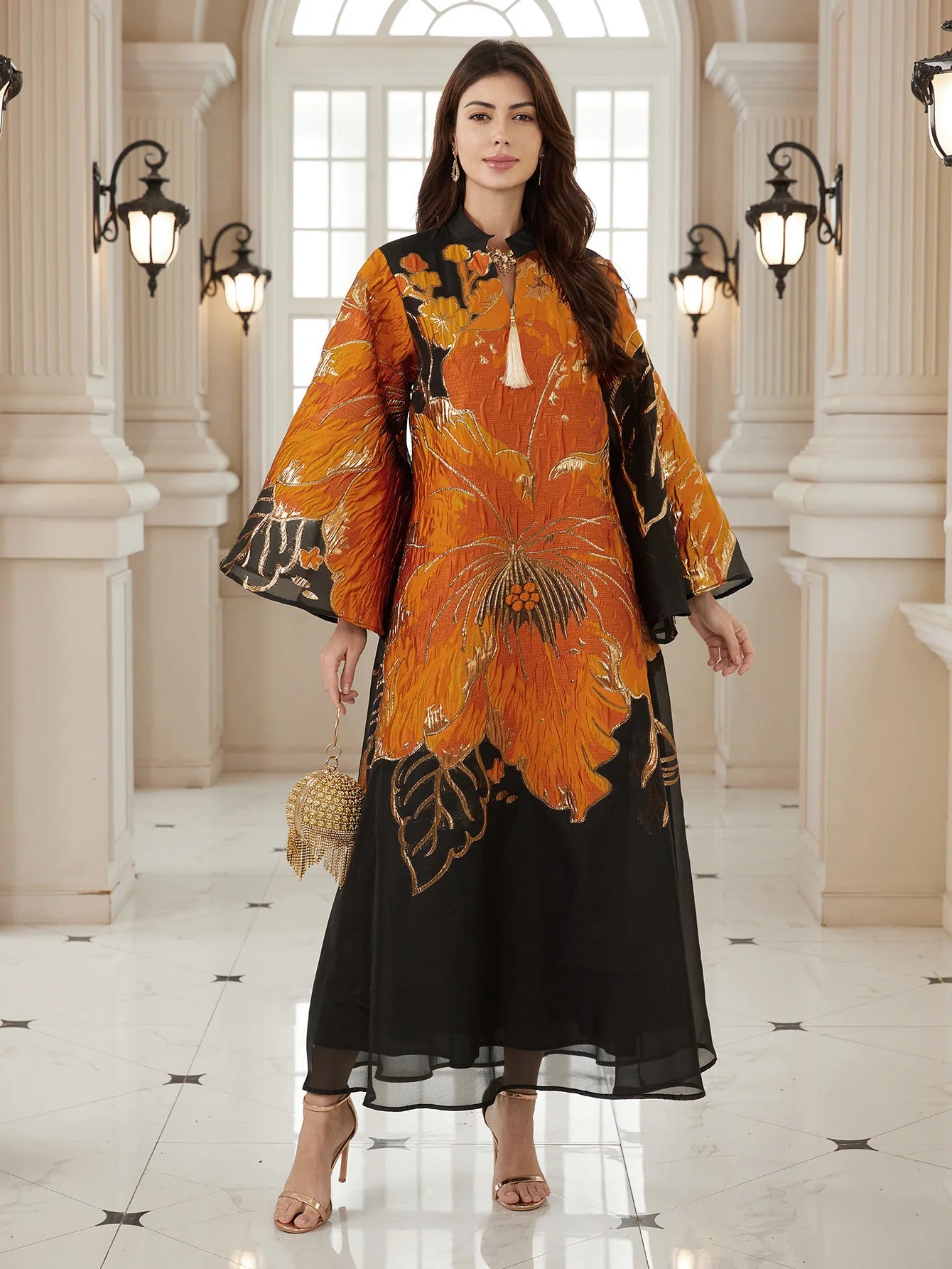 Floral Print Party Abaya – Eid Dubai Caftan Robe