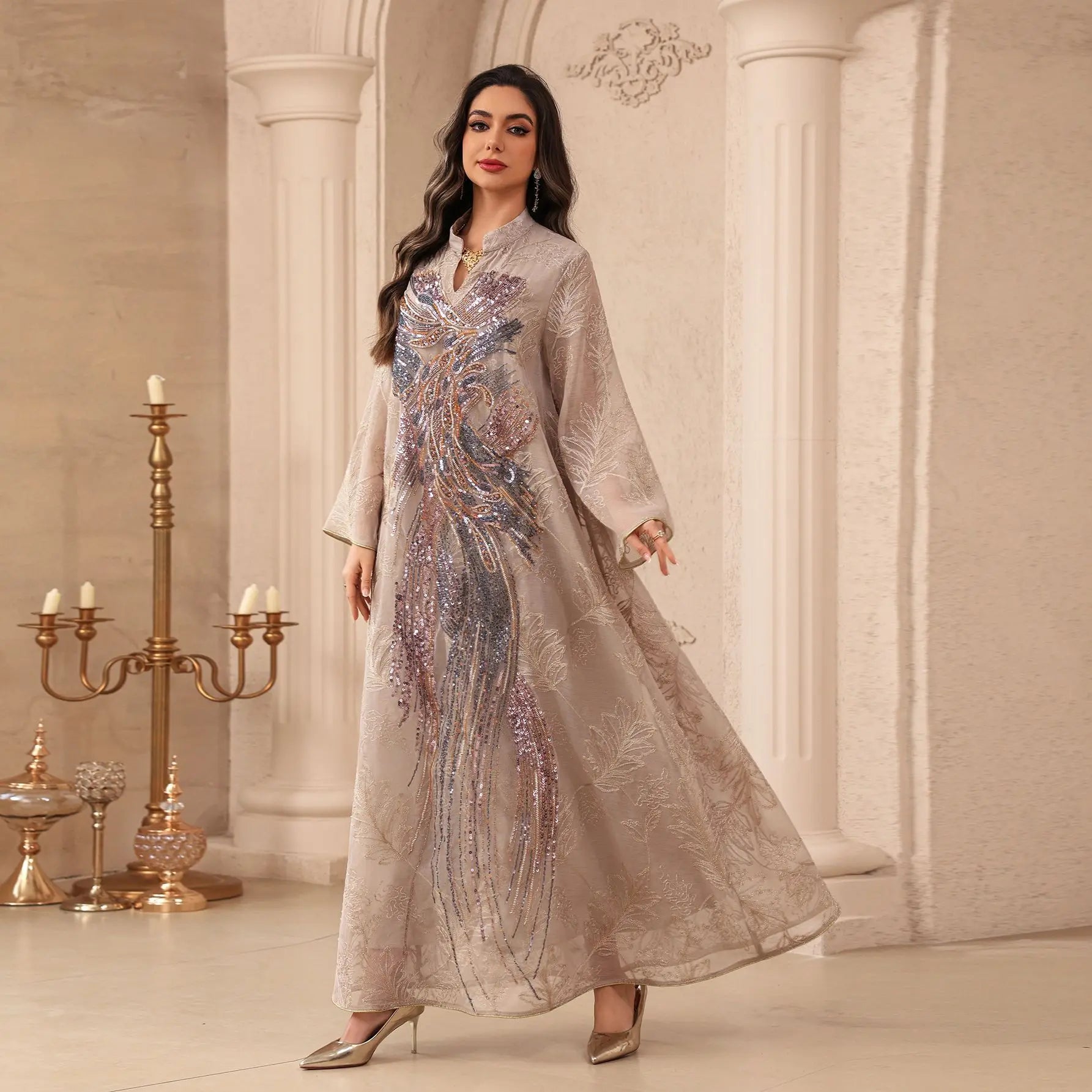 Sequin Embroidered Kaftan Abaya – Eid Party Dress