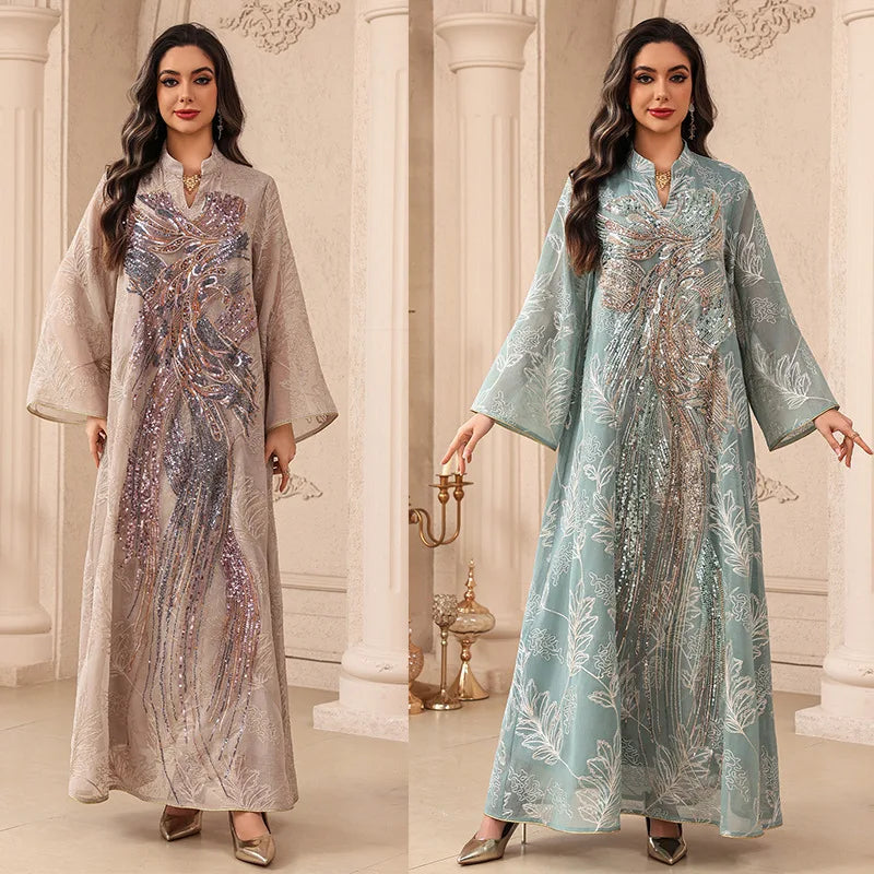 Sequin Embroidered Kaftan Abaya – Eid Party Dress