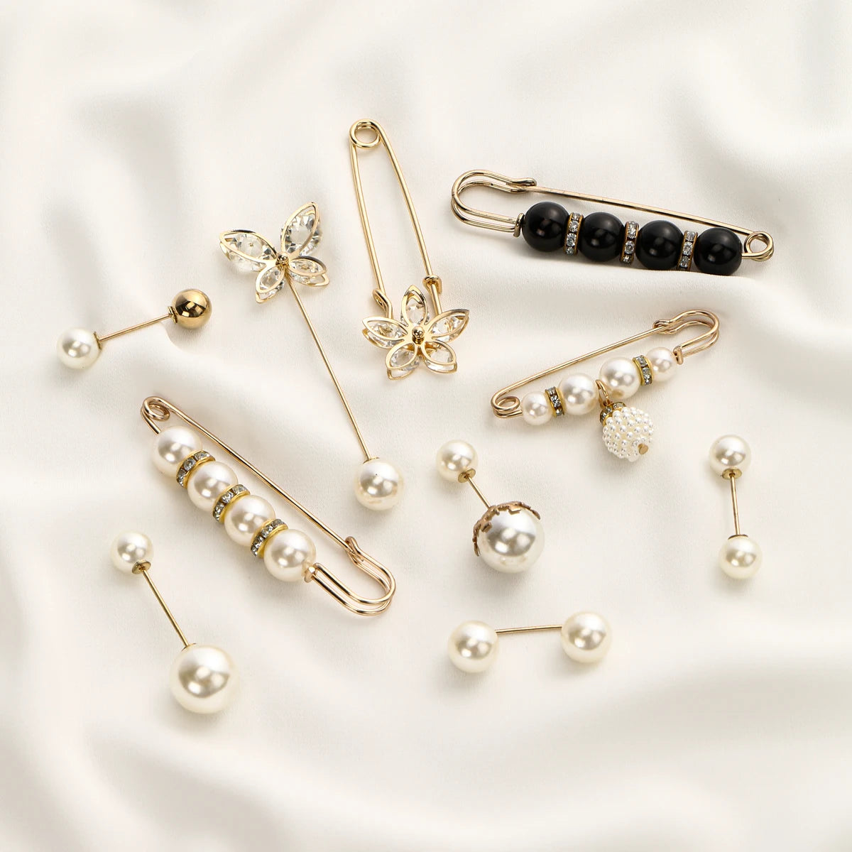 Elegant Pearl Hijab Brooch Pins – Stylish Mixed-Color Scarf Accessories