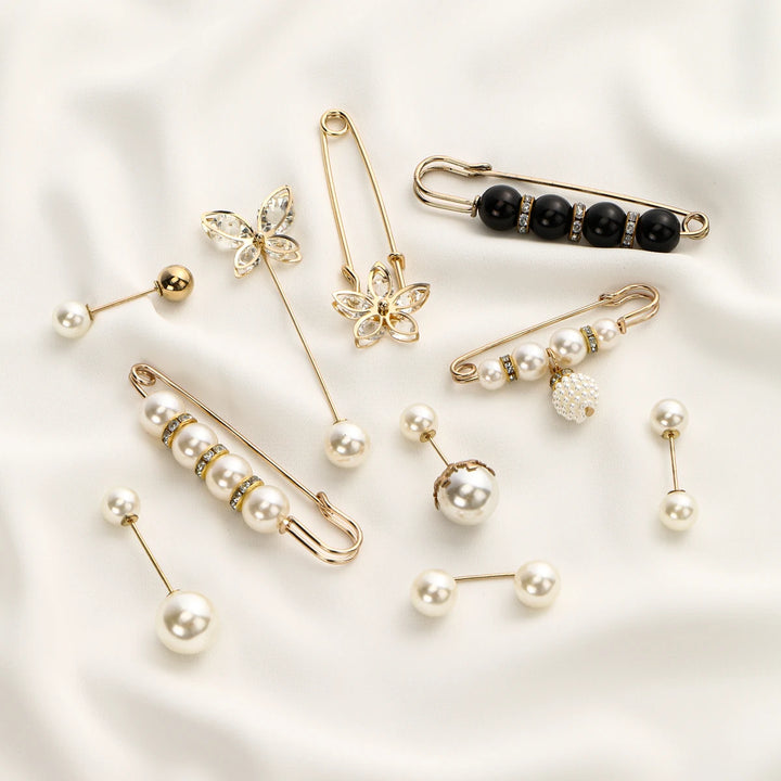 Elegant Pearl Hijab Brooch Pins – Stylish Mixed-Color Scarf Accessories