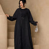 3-Piece Lace Trim Open Abaya Set – Modest Dress with Hijab & Belt