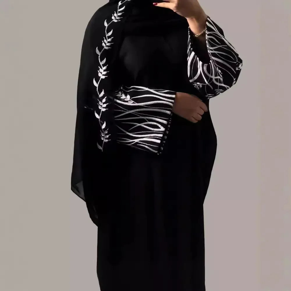 Eid Muslim Women Abaya Embroidery Modest Dresses Jalabiya