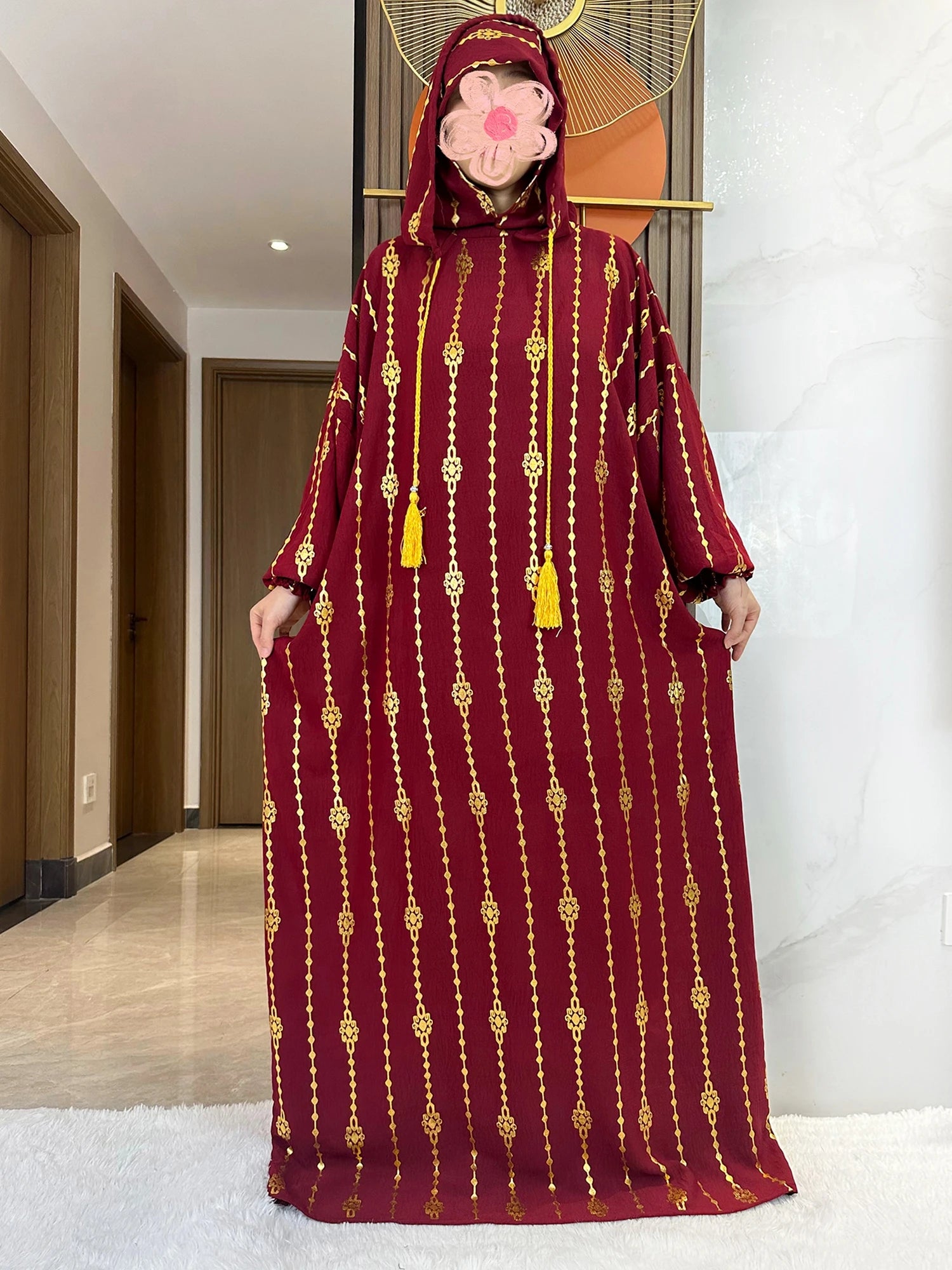 Gold Stamp Pure Cotton Ramadan Muslim Two-Hat Abaya
