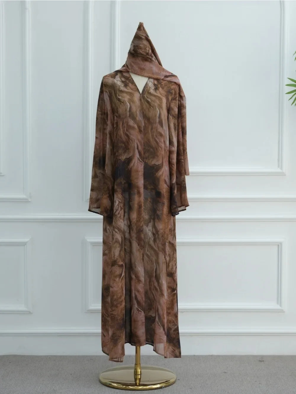 Printed Abaya & Scarf 2-Piece Set – Eid Ramadan