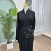 Women Heart Embroidery Long Sleeved Cardigan Muslim Abaya
