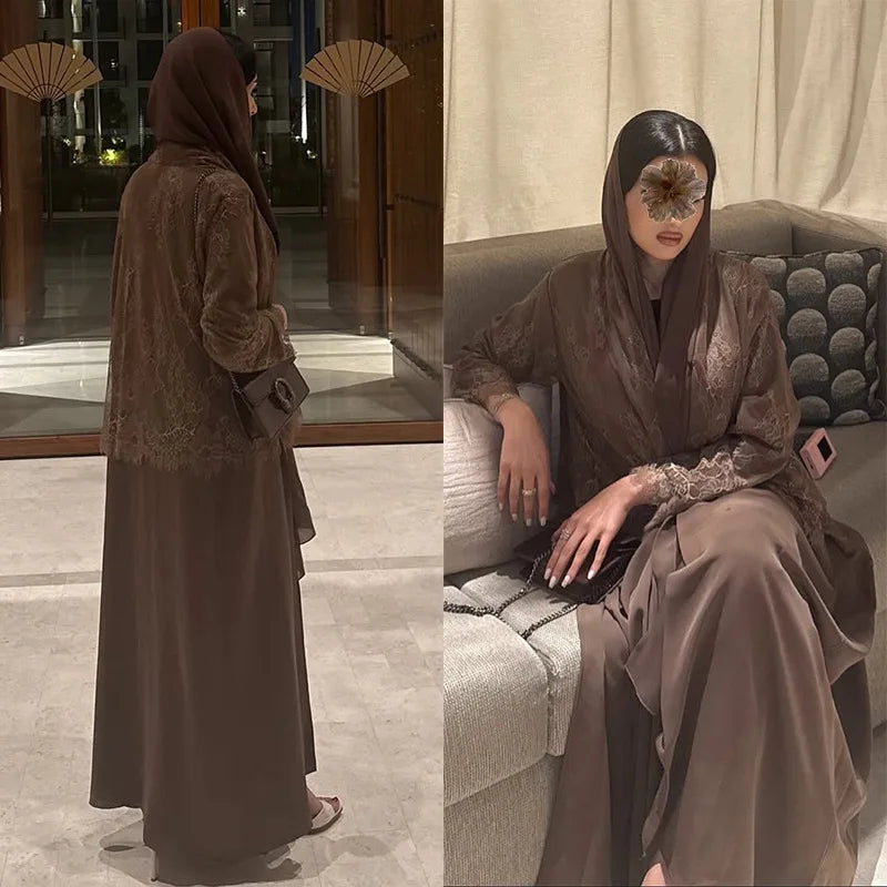 Lace Open Abaya – Eid & Ramadan Party Dress