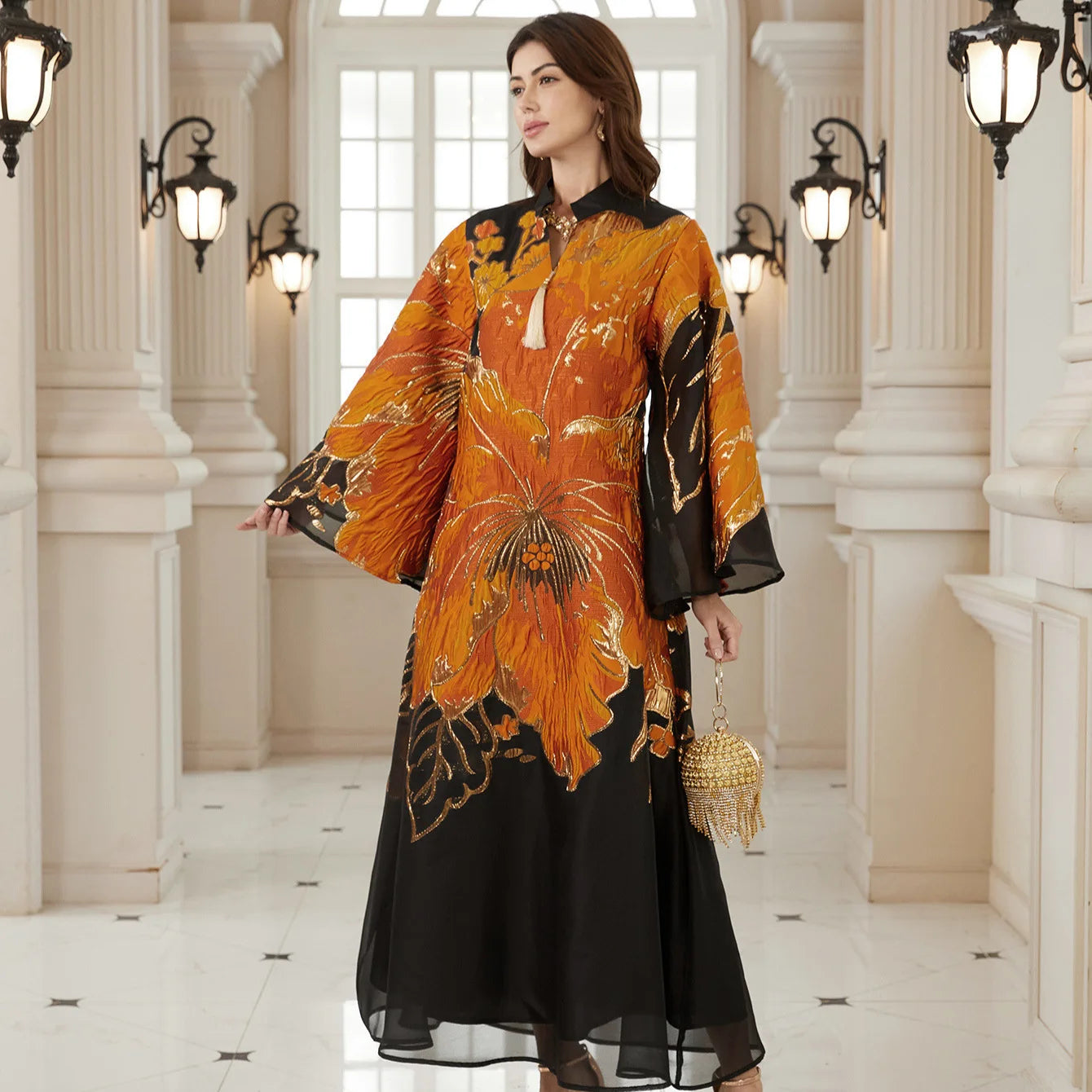 Floral Print Party Abaya – Eid Dubai Caftan Robe