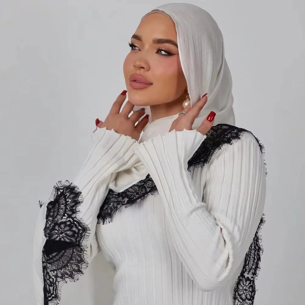 Lace Edge Modal Hijab Scarf – Breathable Cotton Turban Shawl