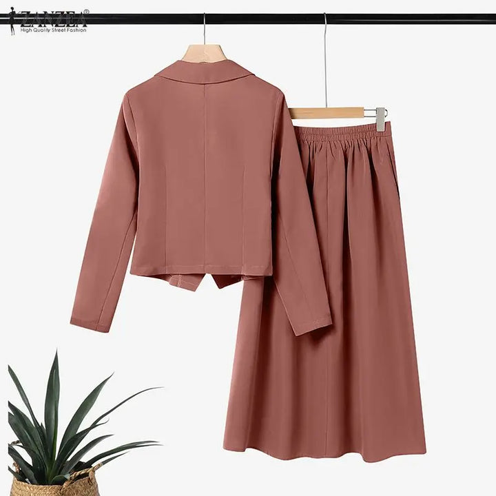 Elegant Women 2-Piece Skirt Suits Peak Lapel Long Sleeve Outfits