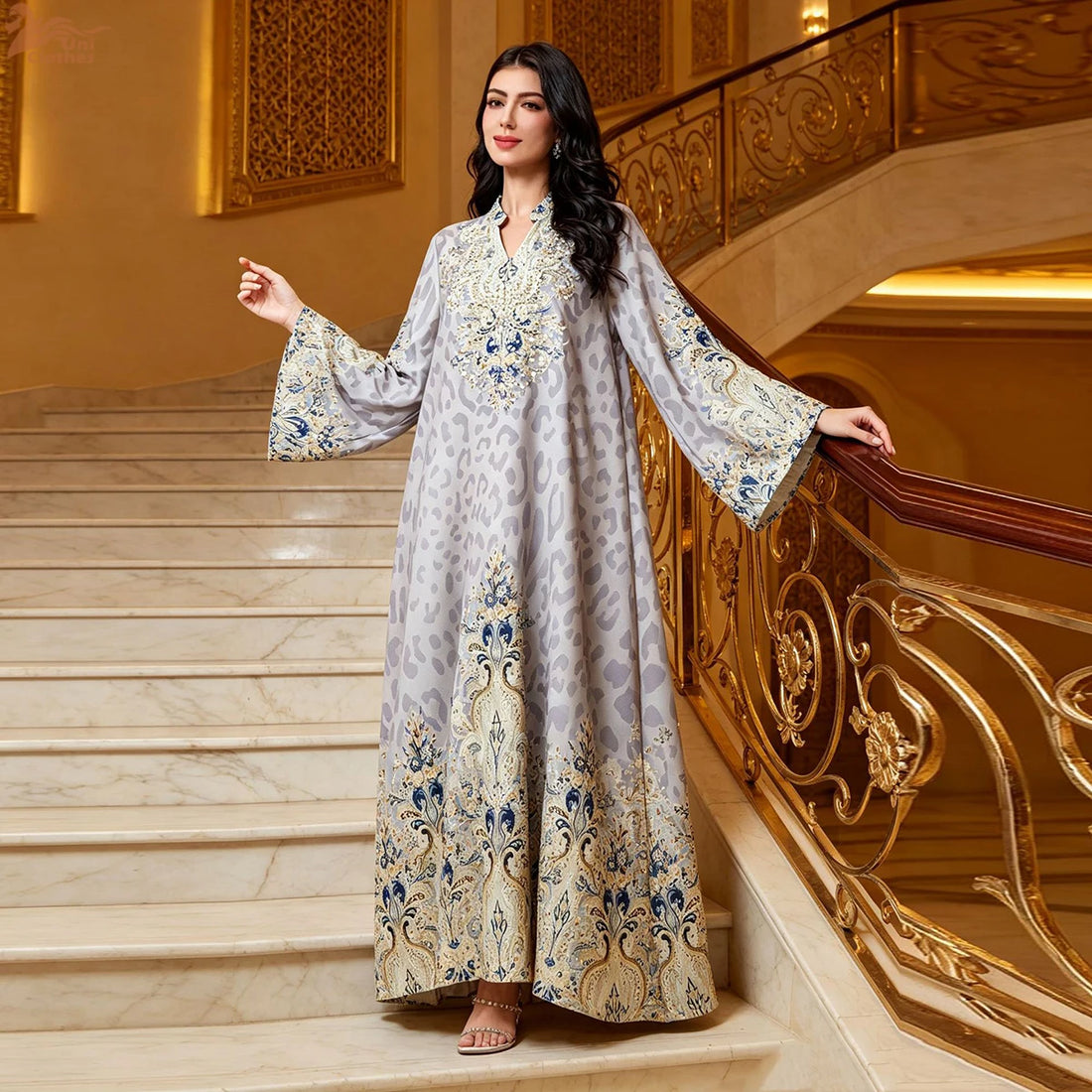 Floral Flare Abaya – Beaded Casual Eid Dress